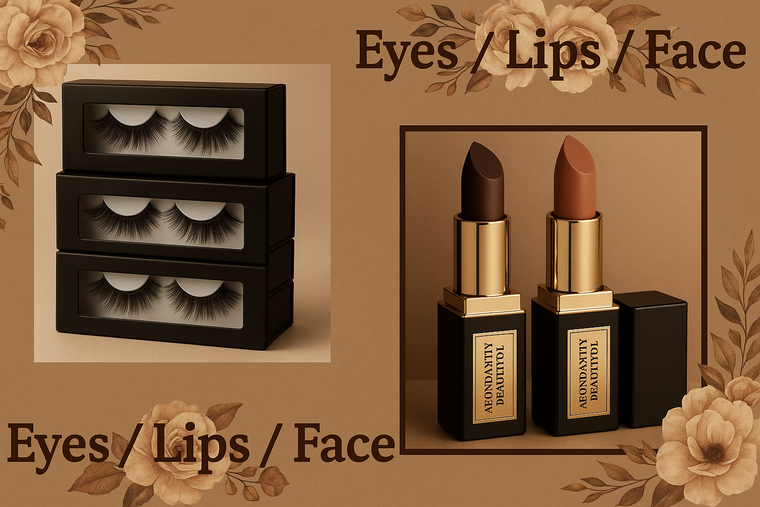 Brown themed makeup collection with just lashes and lipsticks
