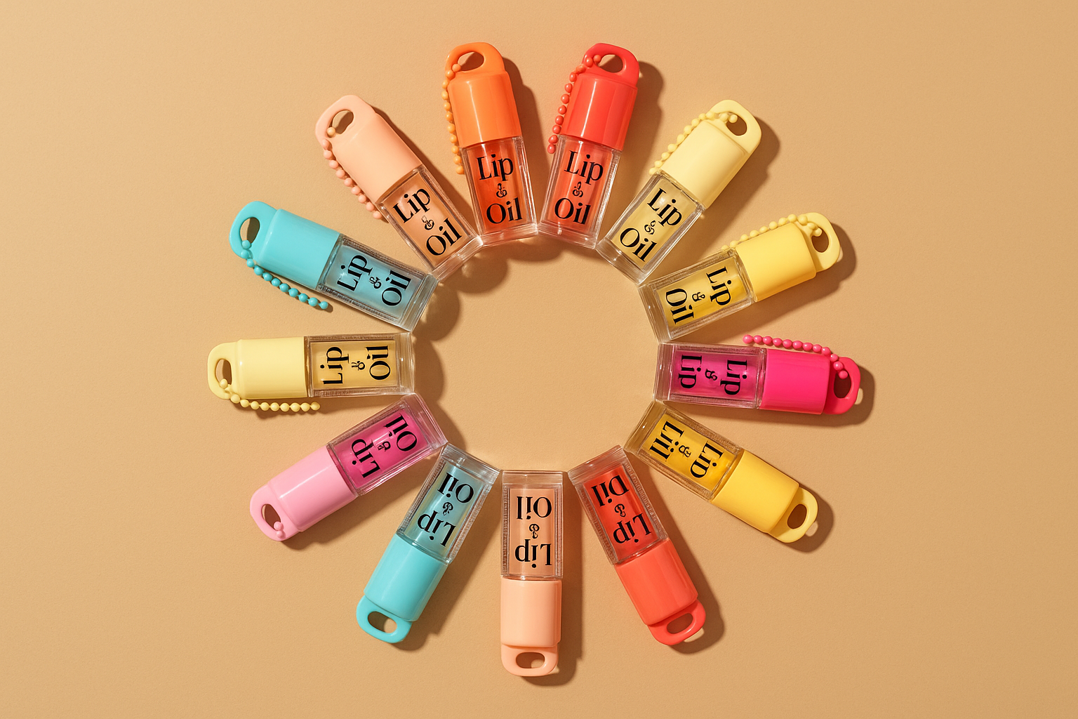 Lip oils with light brown background
